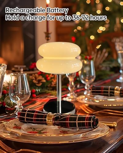Cordless Mushroom Lamp, Mid Century Modern Glass Lamp 6000mAh Rechargeable Small Table Lamps, Cute Cool Desk Lamps for Living Room Nightstand Home Decor Aesthetic - Image 4