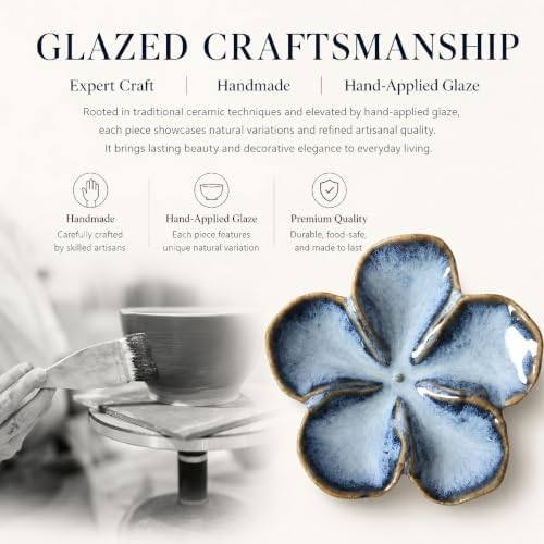 Ceramic Flower Jewelry Ring Trinket Dish Tray, Gift for Women, Glacier Blue - Image 3
