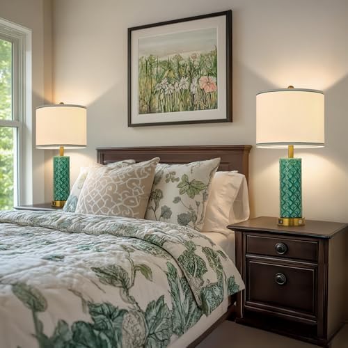 Set of 2 Table Lamp for Living Room Bedroom Farmhouse,26'' Touch Control Bedroom Turquoise Ceramic Lamps 3-Way Dimmable Bedside Lamps with USB A+C Ports Linen Shade for Home - Image 3