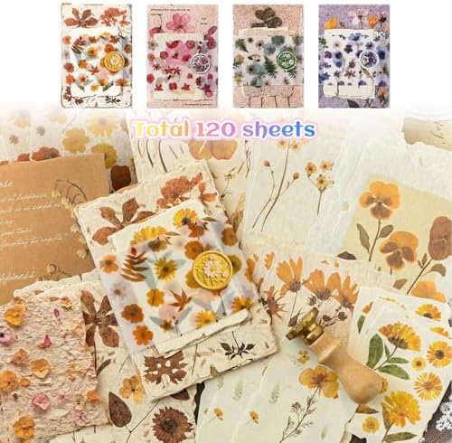 120 Pcs Floral Textured Scrapbook Paper Junk Journal Supplies Stationery - Image 5