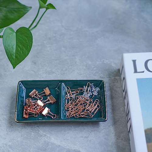 HANKOR Ceramic Jewelry Dish Tray, 2 Compartment Ring Dish, Decorative Trinket Tray for Rings, Earrings, Keys, Birthday Christmas Gifts, Green - Image 4