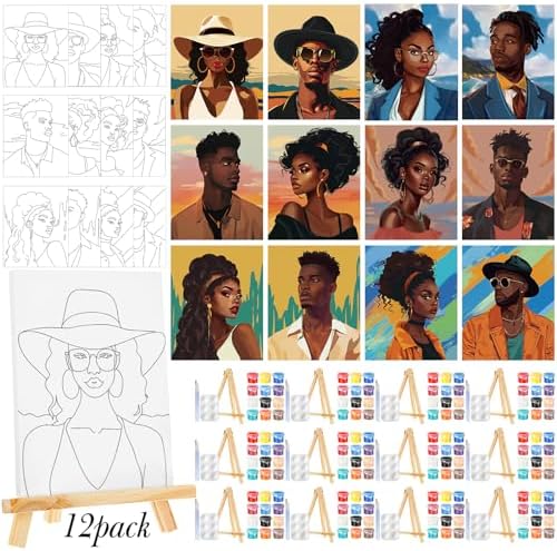 Zhanmai 72 Pcs 12 Sets Sip and Paint Kit Pre Drawn Canvas for Painting 8" x 10" Paint Party Canvas Painting Pre Printed Canvases for Party DIY Virtual Adult's Date Night(Adult Couples) by Zhanmai
