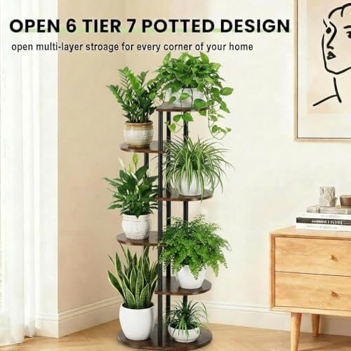 Tiered Plant Stand Indoor, Tall 6 Tier 7 Potted Wooden Plant Shelf for Multiple Flower Plants, Multi Corner Metal Plant Holder Indoor for Patio Garden Patent Design Living Room Balcony Bedroom, Rustic Brown - Image 4