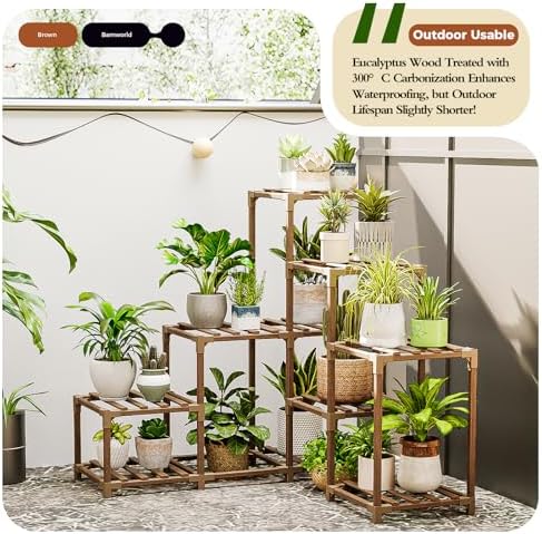Bamworld Plant Stand Indoor Corner Plant Shelf Outdoor for Multiple Plants - Image 4