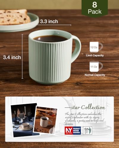 famiware Coffee Mug Set of 8, Star 12 oz Ceramic Mugs Cups Set with Handle - Image 5