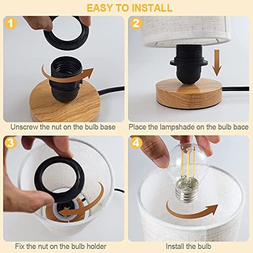 Small Bedside Table Lamp for Bedroom set of 2,Minimalist Wood Base & Round Fabric Shade,Mini Cute Cozy Warm Nightstand Boho Lamp set, Study Desk Night Stand Light for Room, Dorm,Nursery,Living Room - Image 4