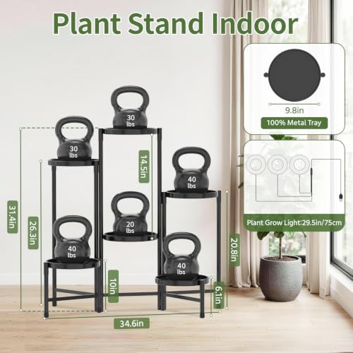 LASZOLA Plant Stand Indoor 10 Inch Large Tray With Lights, 6 Tier Black - Image 2
