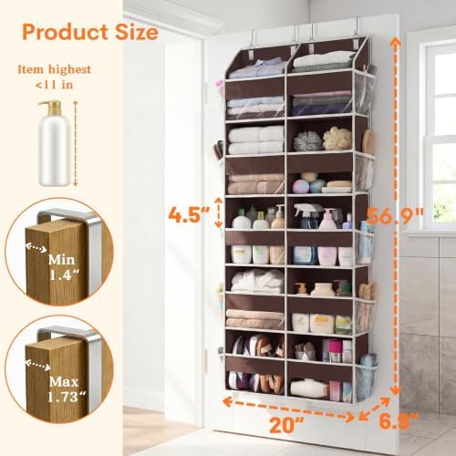Over the Door Organizer 5 Tiers, Extra Large Behind Door Storage of 10 Compartments, 80 lbs Weight Capacity Over Door Organizer, Door Hanging Organizer for Closet, Diaper Organizer (Brown) - Image 4