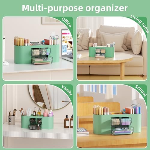 Marbrasse Desk Organizer Pen Holder for Desk with 3 Drawers, Multi-Functional Pencil Holder, Desk Organizers and Accessories with 7 Compartments for Home, School, Classroom(Green) - Image 6