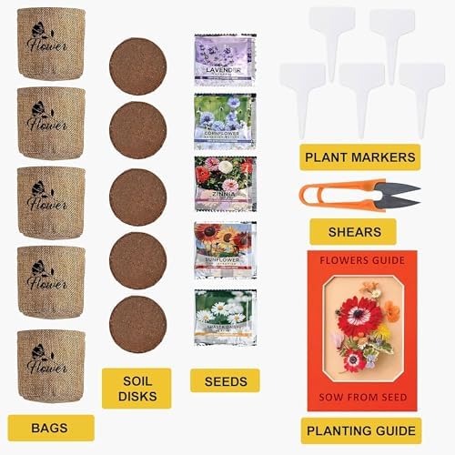 Indoor Daisy Garden Starter Kit with Gardening Tools - Planter Bags, Markers, Soil Disks and Shears, Home Gardening Gifts for Women Men Plant Lovers - Image 2