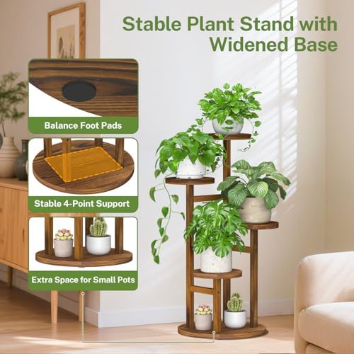 iDavosic.ly 4 Tier Wood Plant Stand Indoor Outdoor Corner Tall Shelf, Brown - Image 6