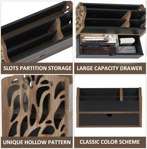 Desk Organizer with Drawer Wood File Office Mail Organizer Countertop - Image 3