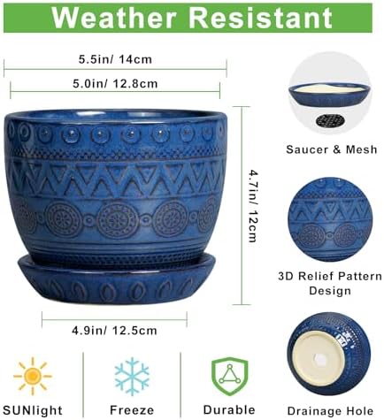 G EPGardening Pot for Plants, 5 Inch Ceramic Planter, Blue - Image 3