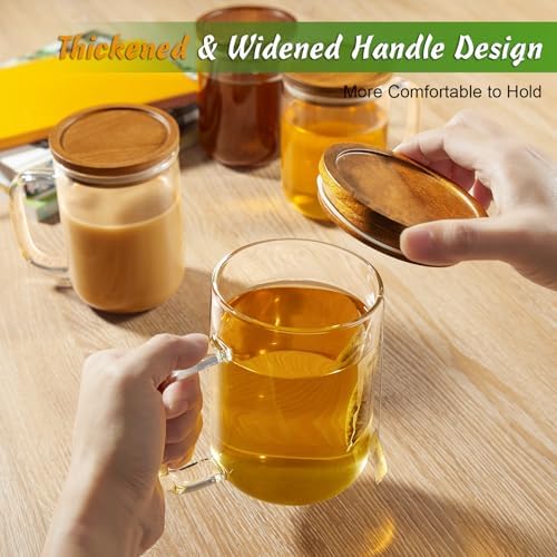 DRASTAR Glass Coffee Mugs, 20 oz Clear Coffee Cups, Coffee Mug with Acacia Wood Lid, Tea Glass Cups with Handles, Large Coffee Mug Set of 4, Glass Coffee Cups for Latte, Espresso, Tea - Image 7