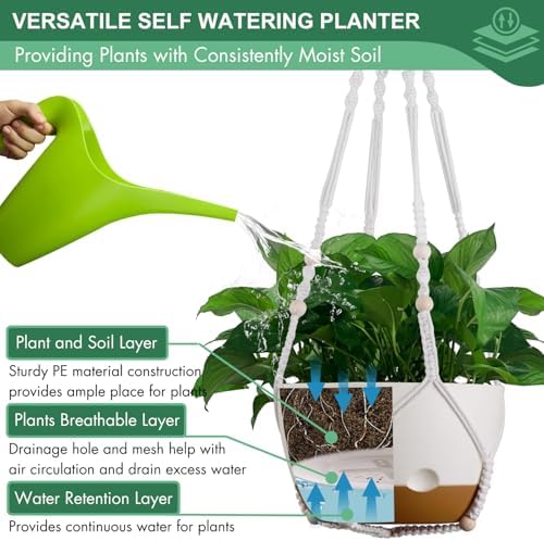 3 Pack 8/10/12 Inch Hanging Planters for Indoor Plants with Self-Watering - Image 5