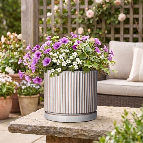 10 Inch Planter, Ceramic Plant Pots, Round Pots for Plants, Grey - Image 5