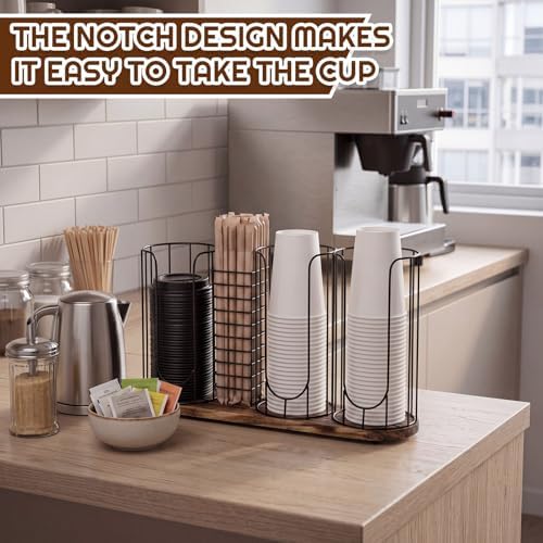 Geelin 18oz Adjustable Coffee Cup Dispenser with Wooden Base, Cup and Lid Holder, Cups Holder Organizer for Coffee Pod Straw and Lid Storage(4-compartment Single,Color 5) - Image 5