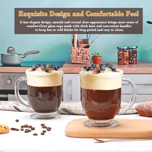 Set of 4 Clear Glass Coffee Mugs,16 OZ Large Beer Cups,Diner Coffee Cup with Handle Bottom is Circular Mug for Men and Women for Hot Beverages,Tea, Cappuccino, Latte, Espresso, Juice Mothers Gifts - Image 5