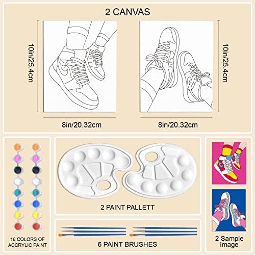 WEBEEDY 2 Pack 8x10 Inch Pre Drawn Canvas Paint Kit for Couples Adults, Sip and Paint Kit Sneakers Retro Theme Canvas Painting for Valentine's Day Wedding Night Games Anniversary Party Favor Gifts - Image 2