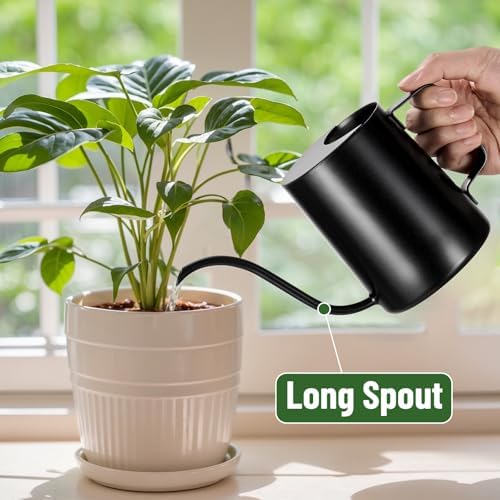 Watering Can Indoor Plants, 20oz Stainless Steel Long Spout, Black - Image 3