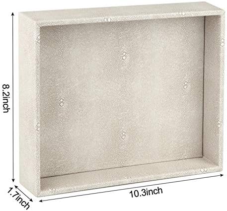 HofferRuffer Elegant Desktop Organizer, Vanity Tray, Bathroom Storage Tray Holder, Dresser Jewelry Tray, Change Coin Key Watch Catchall Tray, 10.2 x 8.4 x 1.8 inches (Light Grey Faux Leather Shagreen) - Image 7