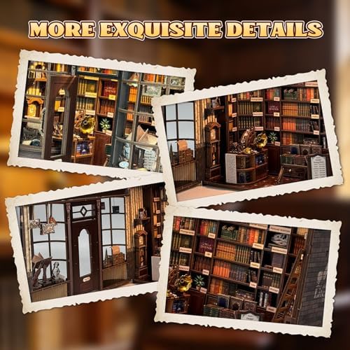 DIY Miniature House Kit, Book Nook Kit with LED Light, 3D Wooden Puzzle Bookshelf Decor Building Kit, Birthday Gifts for Family & Friends - Image 6