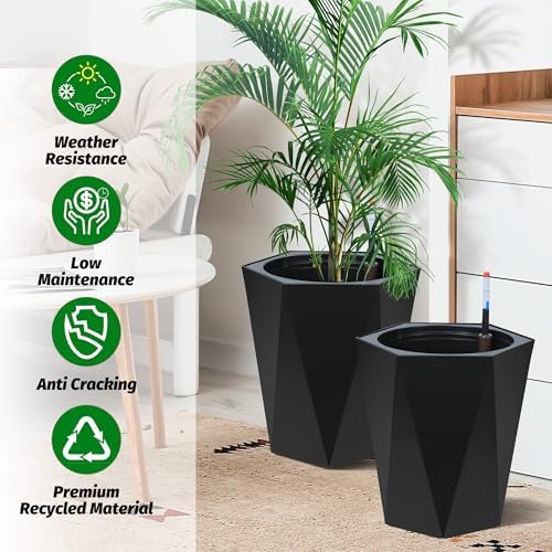 Garvee 16" Tall Planters Set of 2, Self-Watering Planter, Outdoor Planters - Image 2
