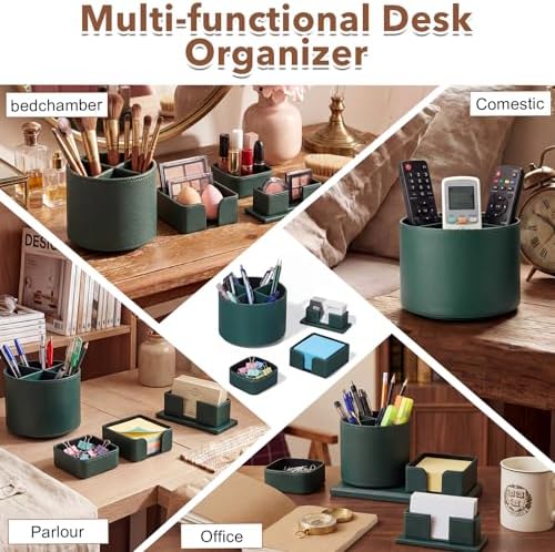 4 Pcs Aesthetic PU Leather Desk Organnizer Set, Green - Image 5
