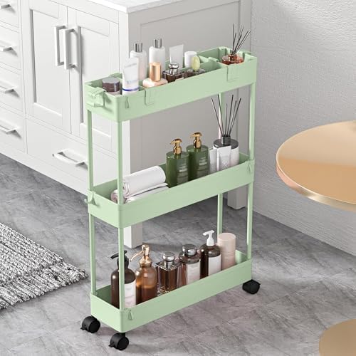 2 Pack 3 Tier Slim Storage Cart, Bathroom Rolling Utility Organizer - Image 3