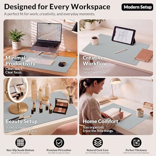 AFIING Cork Desk Mat, 35.4" x 17", Light Grey,Desk pad Protector - Image 6