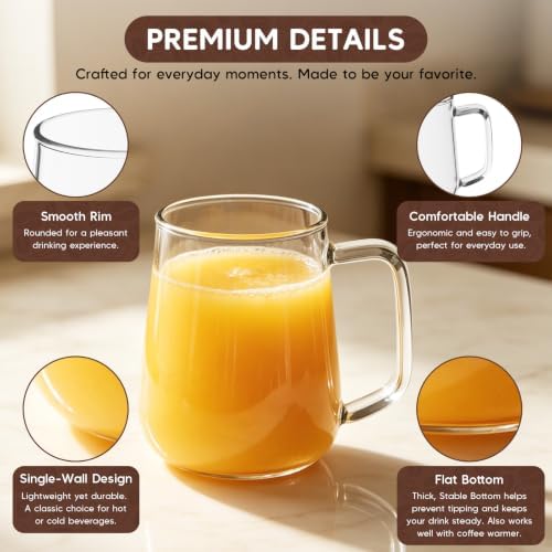 Glass Coffee Mugs with Spoons, 18 oz Glass Coffee Cups Set of 2, Clear Borosilicate Glass Mugs with Handles for Cappuccino, Tea, Latte, Hot/Cold Beverages, Wine, Americano - Image 3