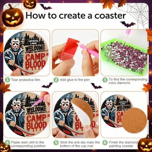 TCDZMYGS Halloween Horror 8 Pcs Diamond Art Painting Coasters Kit,4x4 Inch - Image 5
