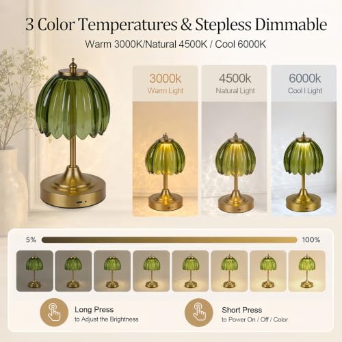 Upgrade Mini Tulip Cordless Table Lamp, Home Décor-Green - Image 3
