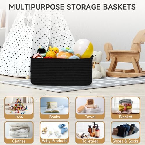 3 Pack Storage Baskets for Organizing, 13.7×9.5×6.3", Black - Image 4