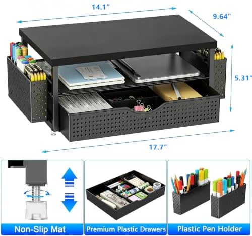 gianotter Desk Organizers and Accessories, Monitor Stand with Drawer and 2 Pen Holder, Desktop Organizer Suitable for Offices and Dormitories (Matte Black) - Image 5