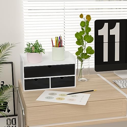 Bamboo Desk Organizer with Drawers, Desktop Storage for Office Supplies - Image 2