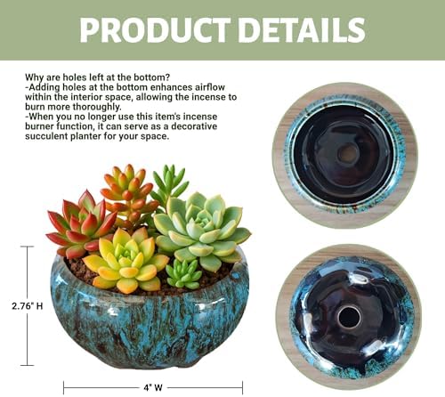 Incense Burner with Calabash Incense Stick Holder - Porcelain Charcoal Censer for Use with Resin Granular Powder Cone or Coil Incense (Kiln-Colored Blue) - Image 6