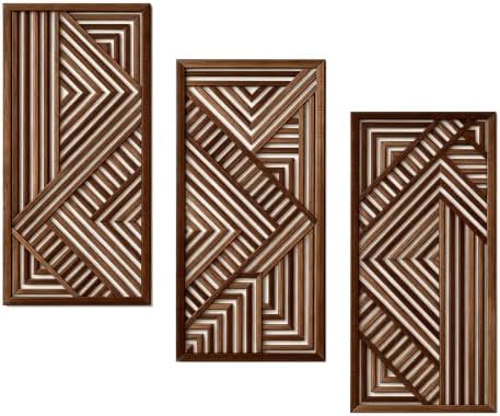 Fajarshine Geometric Wooden Wall Art Set of 3 - Modern Abstract Wood Wall Decor, Rustic Farmhouse Wall Sculptures for Living Room, Bedroom, Office - Natural Acacia Wood by Unknown