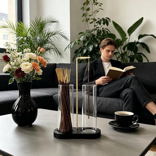Glass Incense Holder, Black Incense Sticks Burner Holder with Storage,Hang Upside Down Incense Holder for Sticks with Ash Catcher for Meditation Yoga Spa Room (Black) - Image 5