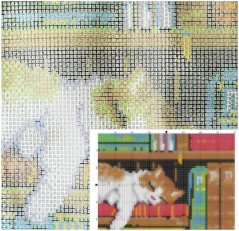 Howie's Latch Hook Kits for Adults, DIY Cat-Book Latch Hook Kit Rug Crochet Yarn, Color Preprinted Pattern Embroidery Decoration(Cat-Book, 19.69 x 14.96 inch) - Image 4