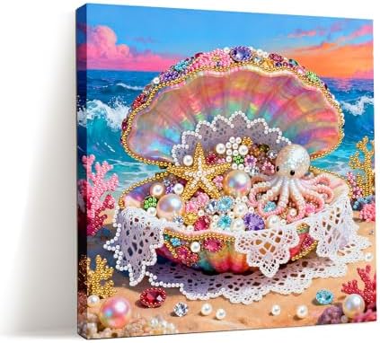 ARTopet DIY Pearl Painting Kit with Frame Gemstone Pearl Diamond Dots Beads Canvas Art Craft for Adult Beginners Display for Tabletop and Wall Mounting Home Decor-Shell by ARTopet
