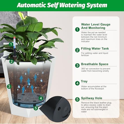 Garvee 16" Tall Planters Set of 2, Self-Watering Planter, Outdoor Planters - Image 3