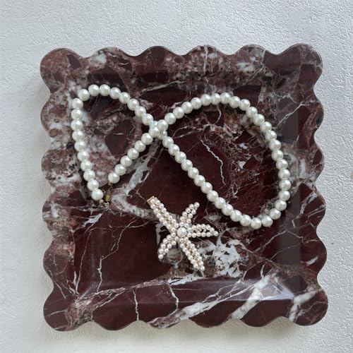 Vintage Natural Marble Tray Small Ornaments Scalloped Tray Handmade Storage Dish for Counter, Vanity, Dresser, Nightstand and Desk (Rosa Levanto) - Image 5