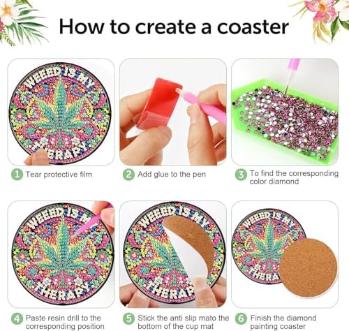 8 Pcs Leaf Diamond Art Coasters Kits, Diamond Painting Coasters Kits - Image 6