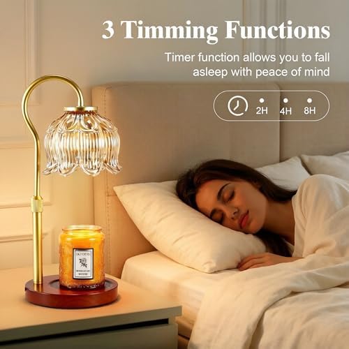 Dreamholder Electric Candle Warmer Lamp with Timer, Dimmable Candle Lamp with Adjustable Height, Glass Wax Melter for Jar Candles Wood Base Floral Home Decor Gifts for Women Mom, Walnut Wood - Image 5