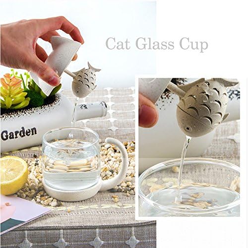 BigNoseDeer Cat Tea Cup Cute Mug Glass Pot with Fish Infuser for Loose Leaf Tea (White 8oz) - Image 4