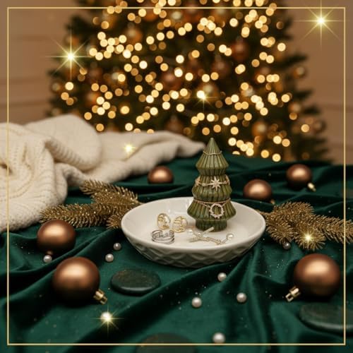 Ceramic Christmas Plates & Jewelry Holder, Moss Green - Image 4