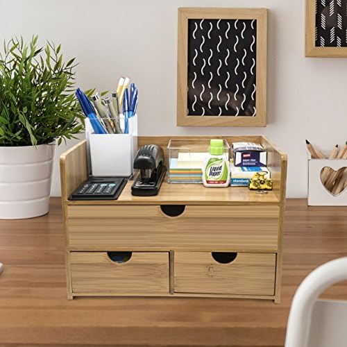 Sorbus Bamboo Desk Organizer - 3-Tier 100% Bamboo Desktop Organizers – Mini Bamboo Desk Drawer Tabletop Storage Box Countertop Organization 3 Drawers & Shelf - Office, Makeup Vanity, Fully Assembled - Image 5