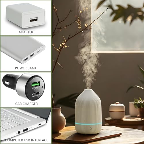 Oil Diffuser,100ML Mini Aromatherapy with USB Cable & Adapter, 7 Colors Lights Mode Waterless Auto Off for Car Home Office Room (USB Power) - Image 2