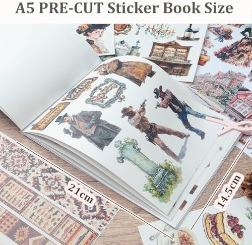 Snycler Sticker Book - 20 Sheets Vintage PET Stickers for Scrapbooking, Junk Journaling, Ephemera, and Decorative Crafts-Western Legend - Image 3